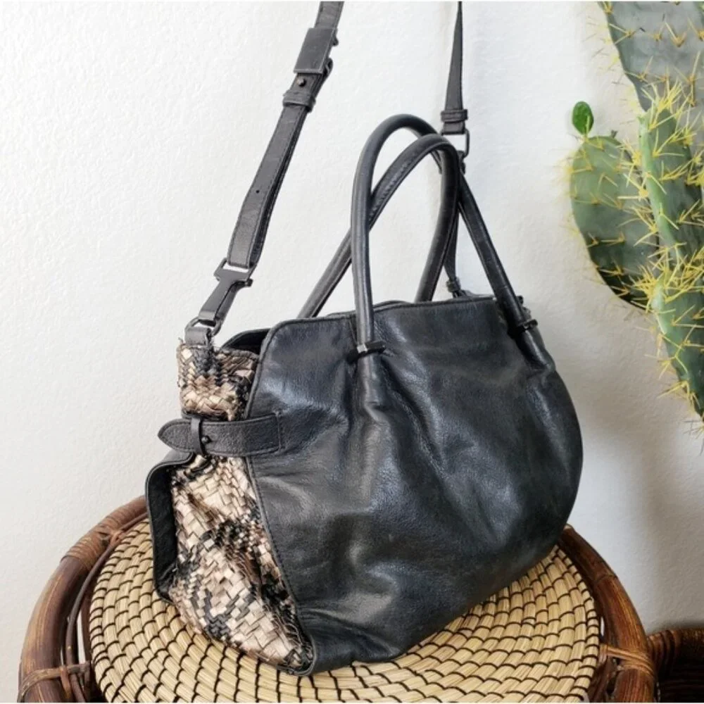 Elliott LUCCA Leather Metallic Woven Detail Slouchy Hobo Bag Large